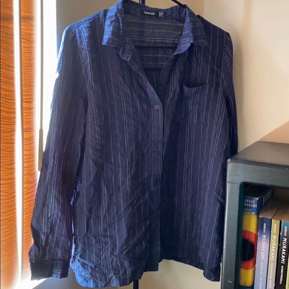 blue button up shirt